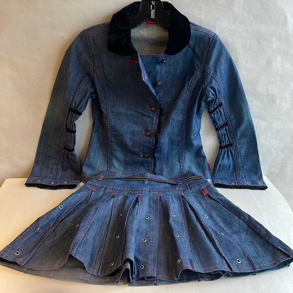 Escada Girls Denim Skirt and Jacket Set Size 10